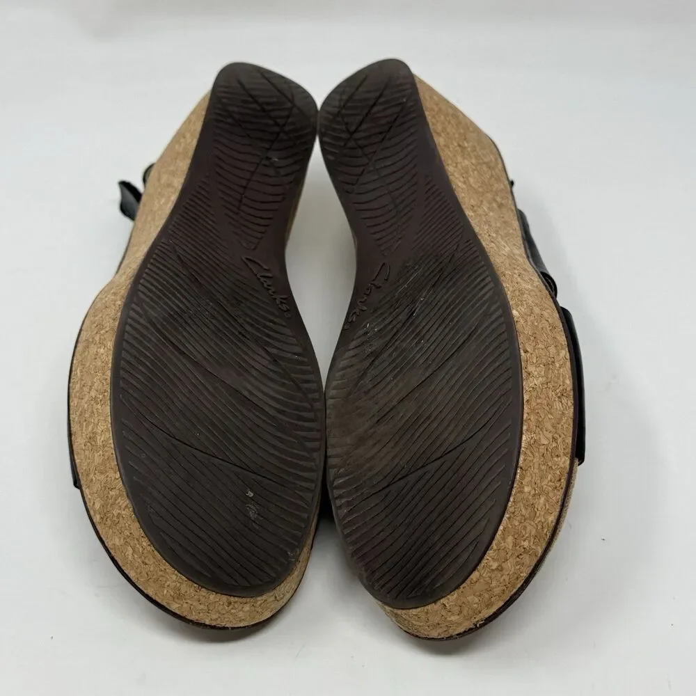 Clarks Rosemund Dune Platform Wedge Sandals Womens 8.5 Black Slingback Boho Chic